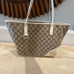 Authentic Gucci Brown and Cream Tote Bag with Iconic Monogram